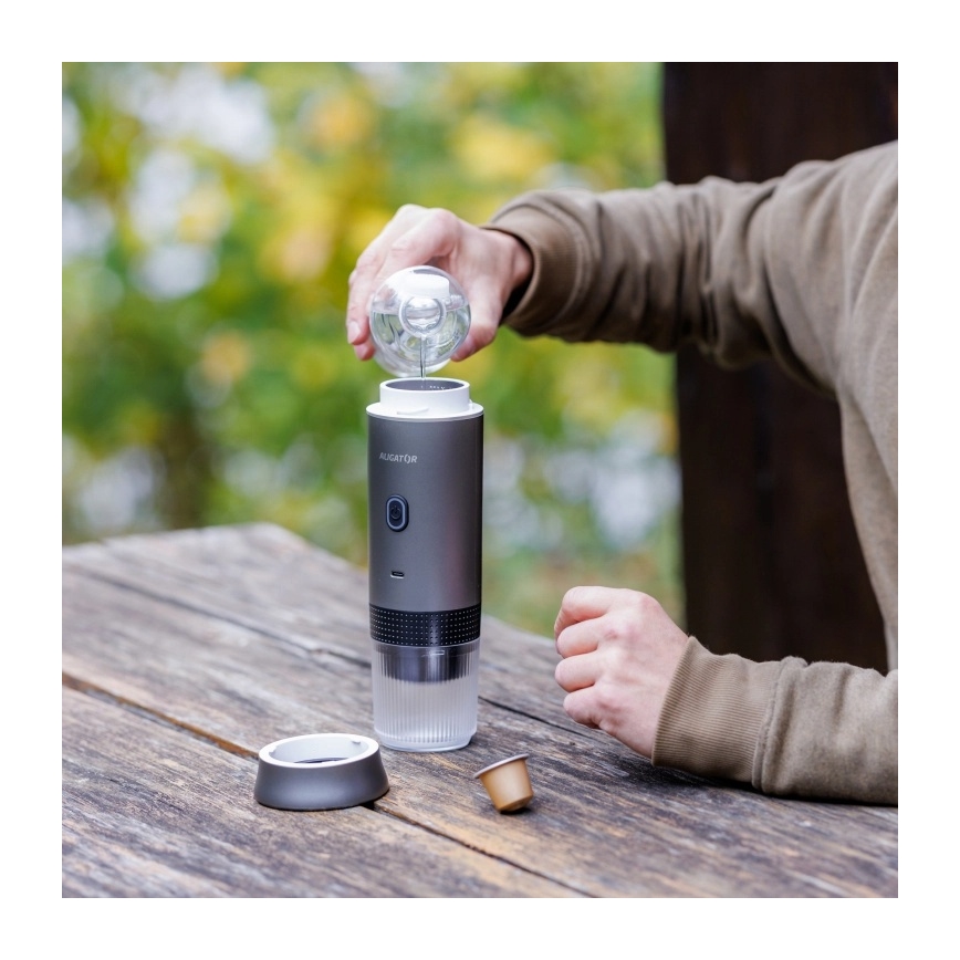 Aligator ACM002 - Преносима акумулаторна кафемашина PortaCaffé 3в1 72W/7500 mAh сива
