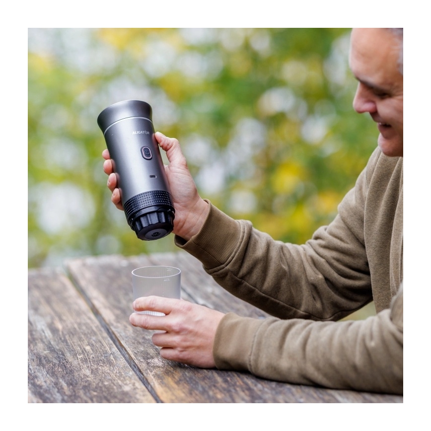 Aligator ACM002 - Преносима акумулаторна кафемашина PortaCaffé 3в1 72W/7500 mAh сива