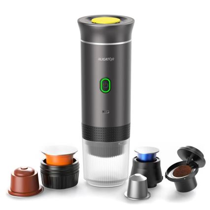 Aligator ACM002 - Преносима акумулаторна кафемашина PortaCaffé 3в1 72W/7500 mAh сива
