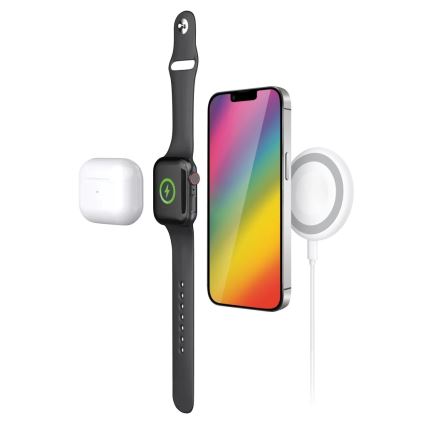 Aligator AMS08WT - Безжично зарядно устройство MagSafe 3-в-1 15W бяло