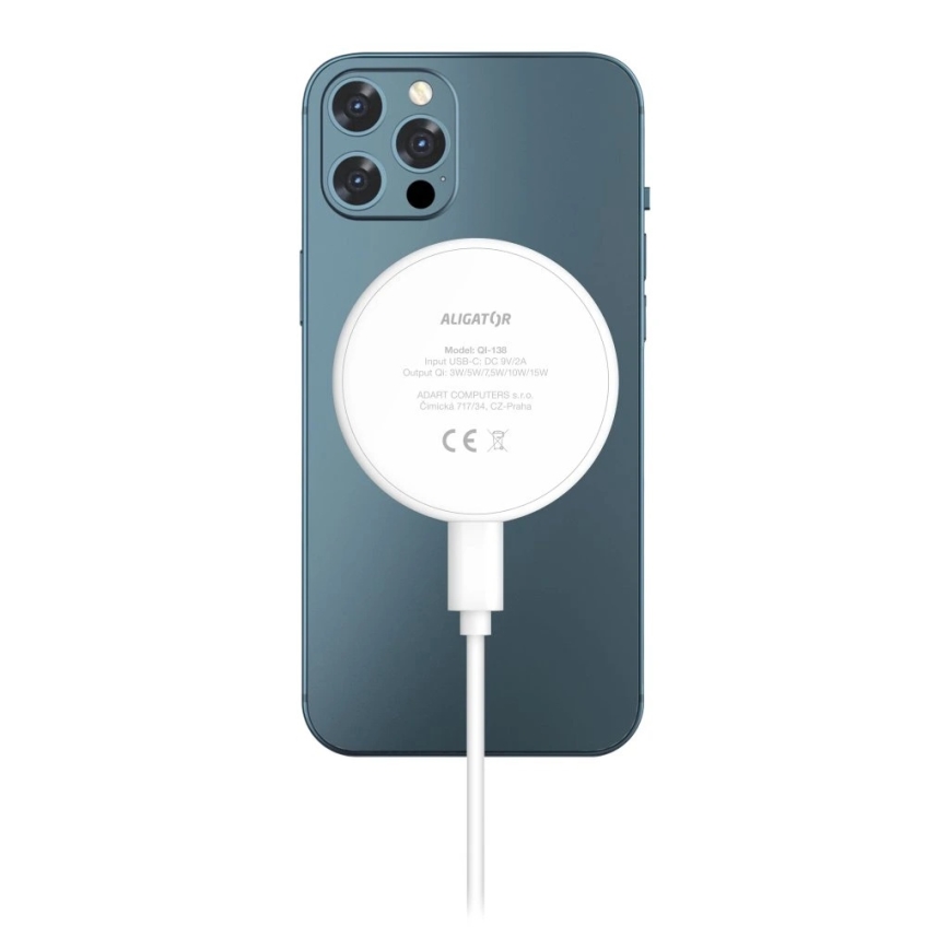 Aligator AMS08WT - Безжично зарядно устройство MagSafe 3-в-1 15W бяло