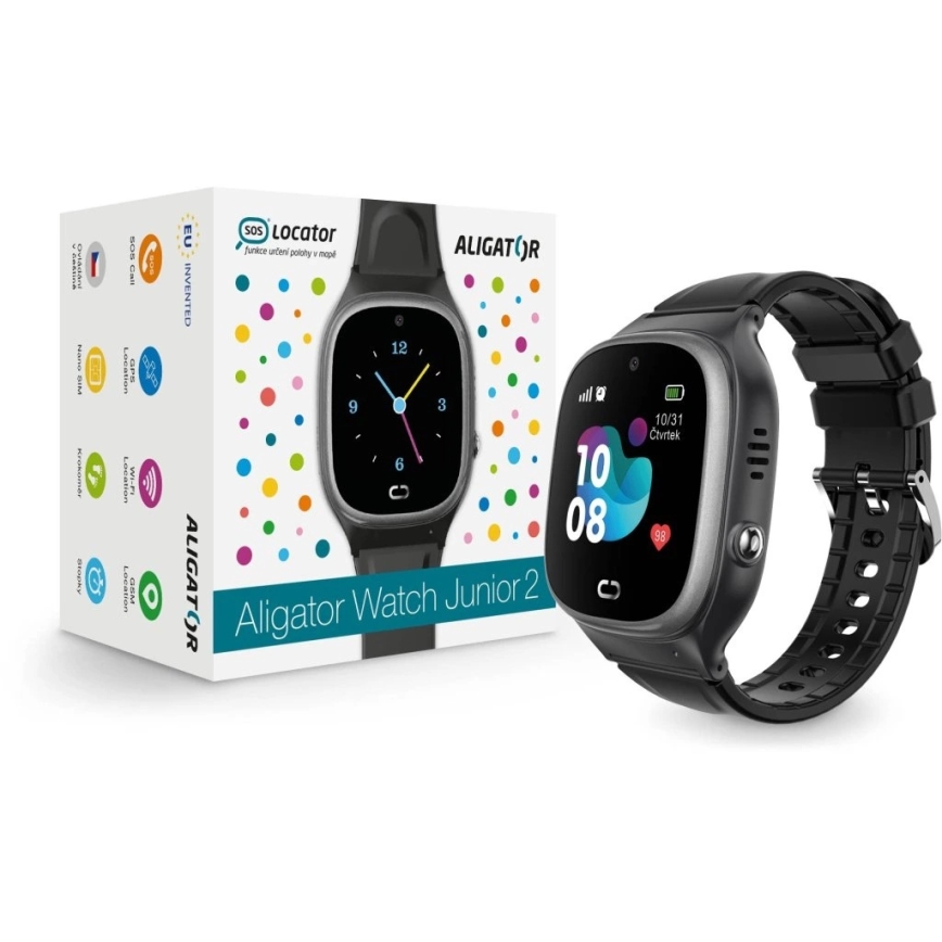 Aligator AW11BK - Смарт часовник Watch Junior 2 450 mAh IP67 Wi-Fi черен