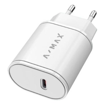 Aligator AX0001V - Адаптер за бързо зареждане A-MAX Power Delivery (PD) 20 W USB-C, бял
