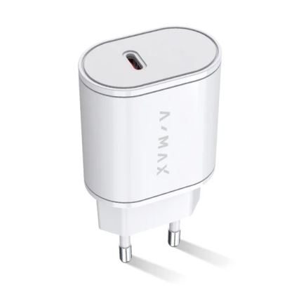 Aligator AX0001V - Адаптер за бързо зареждане A-MAX Power Delivery (PD) 20 W USB-C, бял