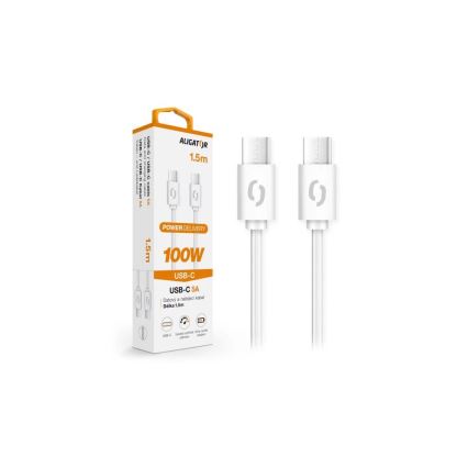 Aligator DATKP47 - USB кабел USB-C към USB-C, 100W Power Delivery, 1,5 m, бял