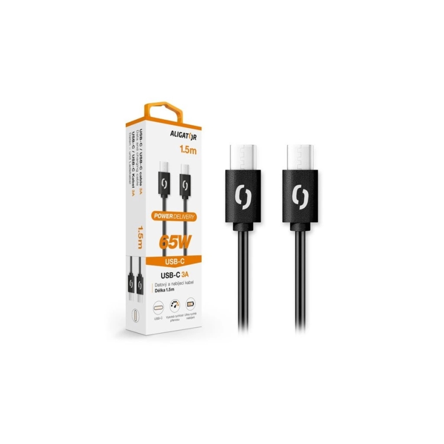 Aligator DATKP48 - USB кабел USB-C / USB-C 65W Power Delivery 1,5m черен