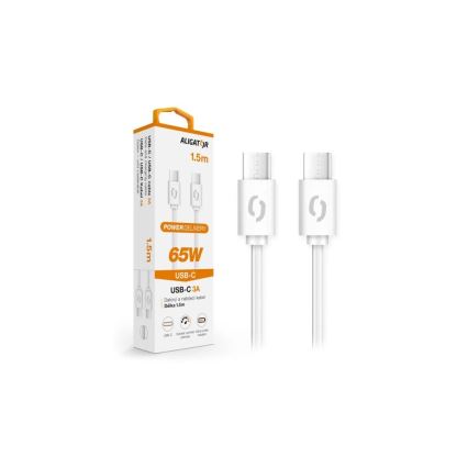 Aligator DATKP49 - USB кабел USB-C към USB-C 65W Power Delivery 1,5 m бял