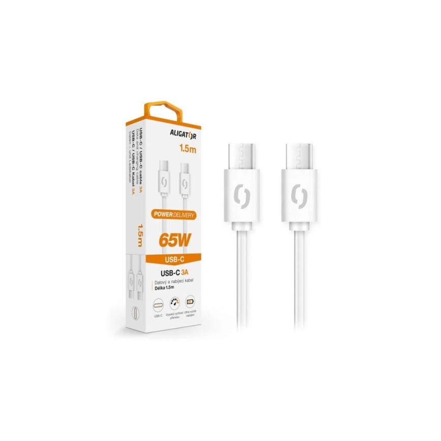 Aligator DATKP49 - USB кабел USB-C към USB-C 65W Power Delivery 1,5 m бял