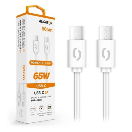 Aligator DATKP55 - USB кабел USB-C / USB-C 65W Power Delivery 0,5m бял