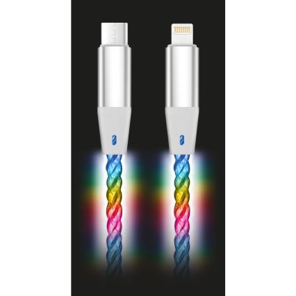 Aligator DATKP63 - USB кабел USB-C / Lightning с LED подсветка, 30 W Power Delivery, 1,2 m