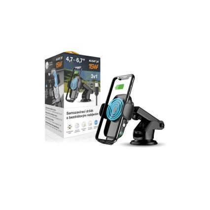 Aligator HAK2 - автомобилен държач за телефон с автоматично захващане и безжично зареждане Qi 15W, черен