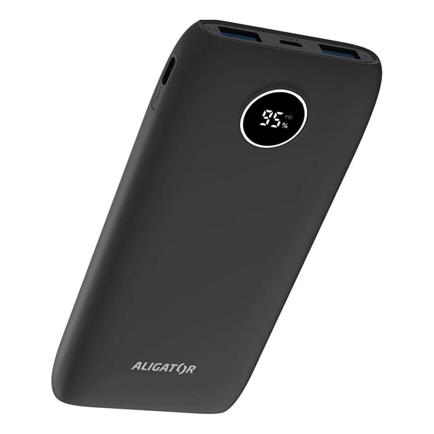Aligator PBPD10BK - Външна батерия с LCD дисплей Power Delivery 10000 mAh/20W/3,7V черна