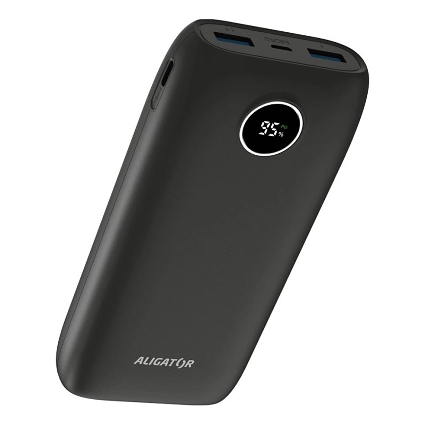 Aligator PBPD20BK - Външна батерия с LCD дисплей, Power Delivery, 20000 mAh/20W/3,7V, черна