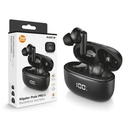 Aligator TWS06 - Безжични слушалки Pods PRO 3 200 mAh + 2x 30 mAh черни