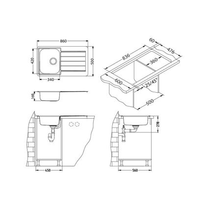 ALVEUS 1065560 - Кухненска мивка LINE 86x50 см матов стомана/сатен