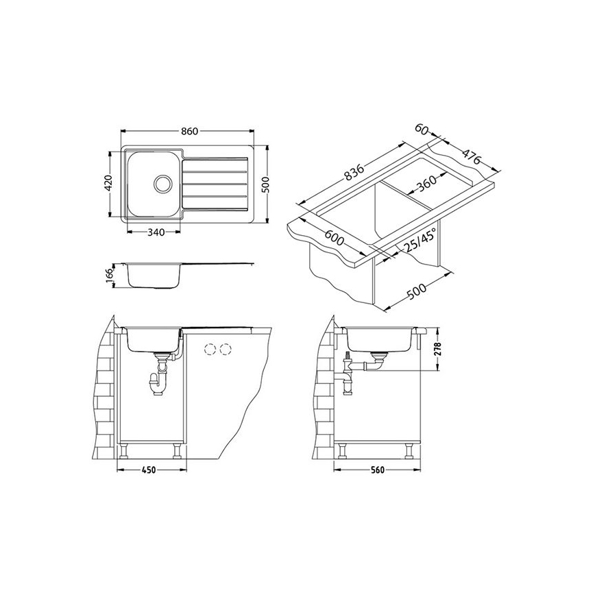 ALVEUS 1065560 - Кухненска мивка LINE 86x50 см матов стомана/сатен