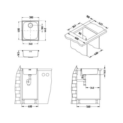 ALVEUS 1082195 - Кухненска мивка BASIC 44x38 см матов стомана/сатен, голям отвор