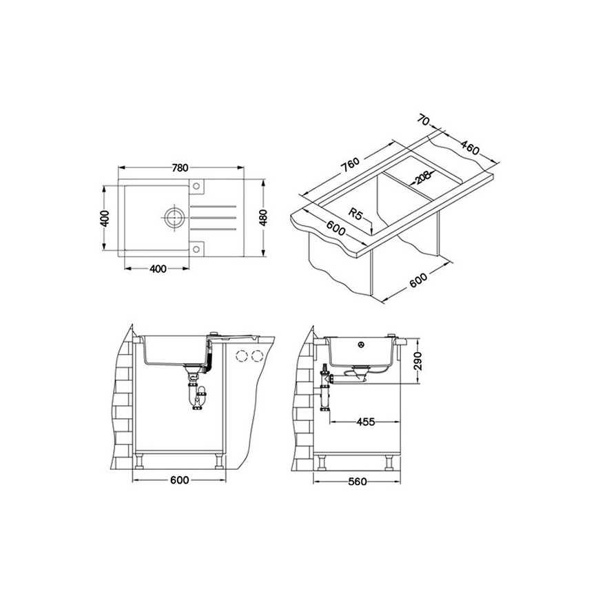 ALVEUS 1090942 - Кухненска мивка ROCK 78x48 см гранит/черен