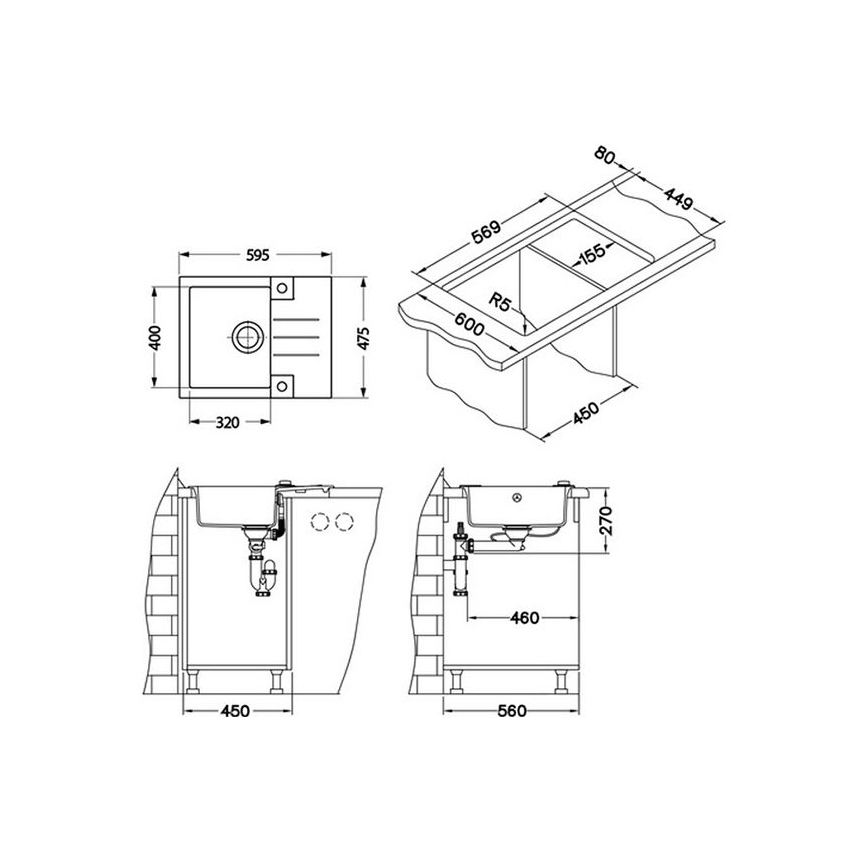 ALVEUS 1090947 - Кухненска мивка ROCK 59,5x47,5 см гранит/бял