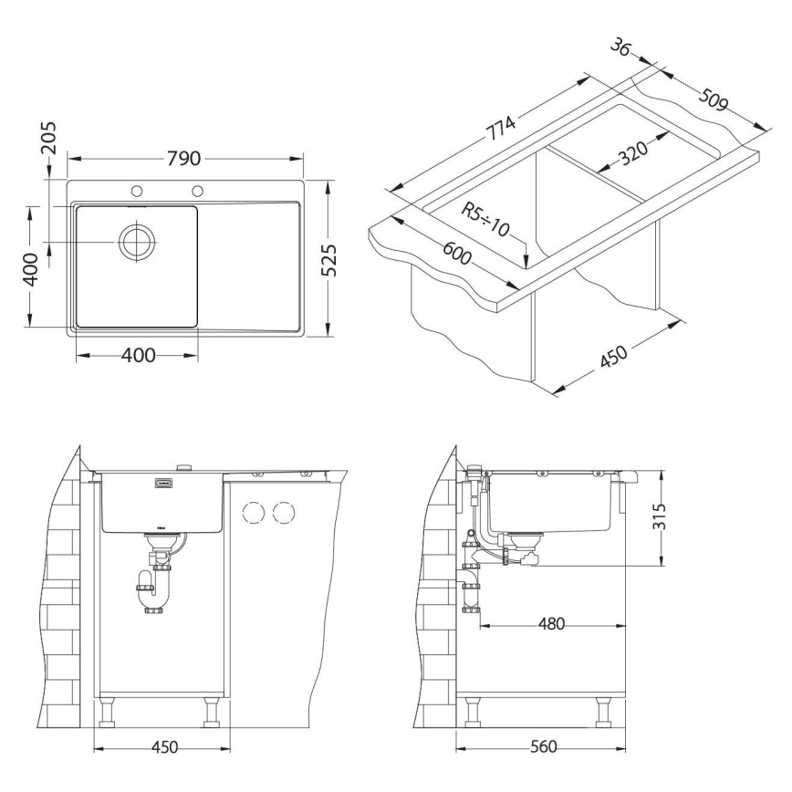 ALVEUS 1103610 - Кухненска мивка PURE 79x52,5 см сатен, ляв