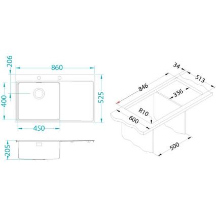 ALVEUS 1103652 - Кухненска мивка PURE 86x52,5 см сатен, ляв