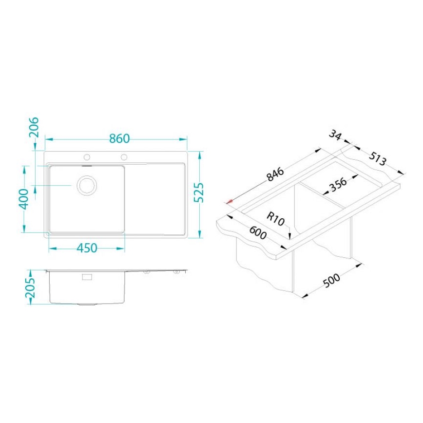 ALVEUS 1103652 - Кухненска мивка PURE 86x52,5 см сатен, ляв