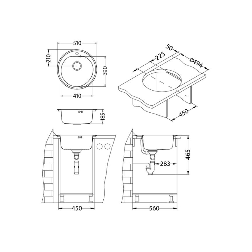ALVEUS 1116756 - Кухненска мивка FORM Ø 51 см матова стомана/сатен, дълбочина 18,5 см