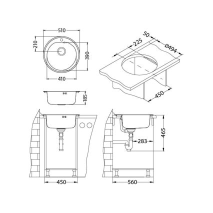 ALVEUS 1116756 - Кухненска мивка FORM Ø 51 см матов стомана/сатен, дълбочина 18,5 см