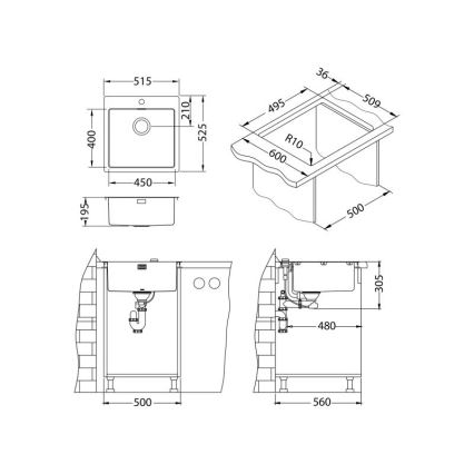 ALVEUS 1122708 - Кухненска мивка PURE 52,5x51,5 см кралско меден