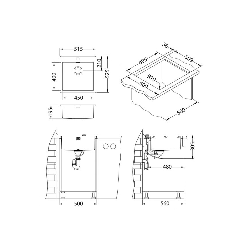 ALVEUS 1122708 - Кухненска мивка PURE 52,5x51,5 см кралско меден