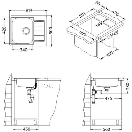 ALVEUS 1125356 - Кухненска мивка LINE 61,5x50 см матов стомана/сатен