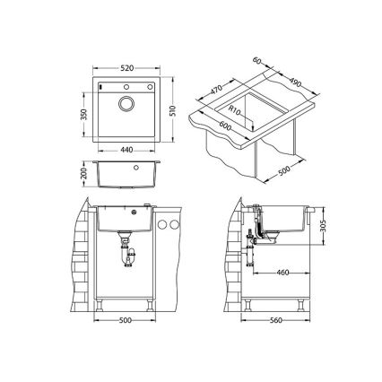 ALVEUS 1128395 - Кухненска мивка FORMIC 52x51 см гранит/бял