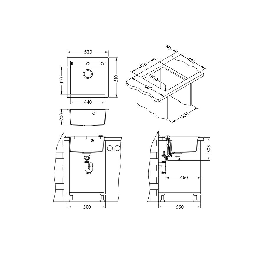 ALVEUS 1128395 - Кухненска мивка FORMIC 52x51 см гранит/бял