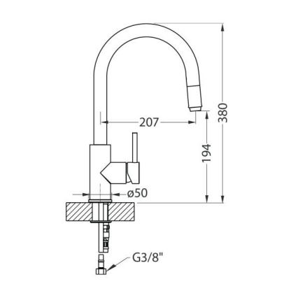 ALVEUS 1129020 - Кран за мивка с издърпваща се пръскачка DELOS 38 см гранит/бежов