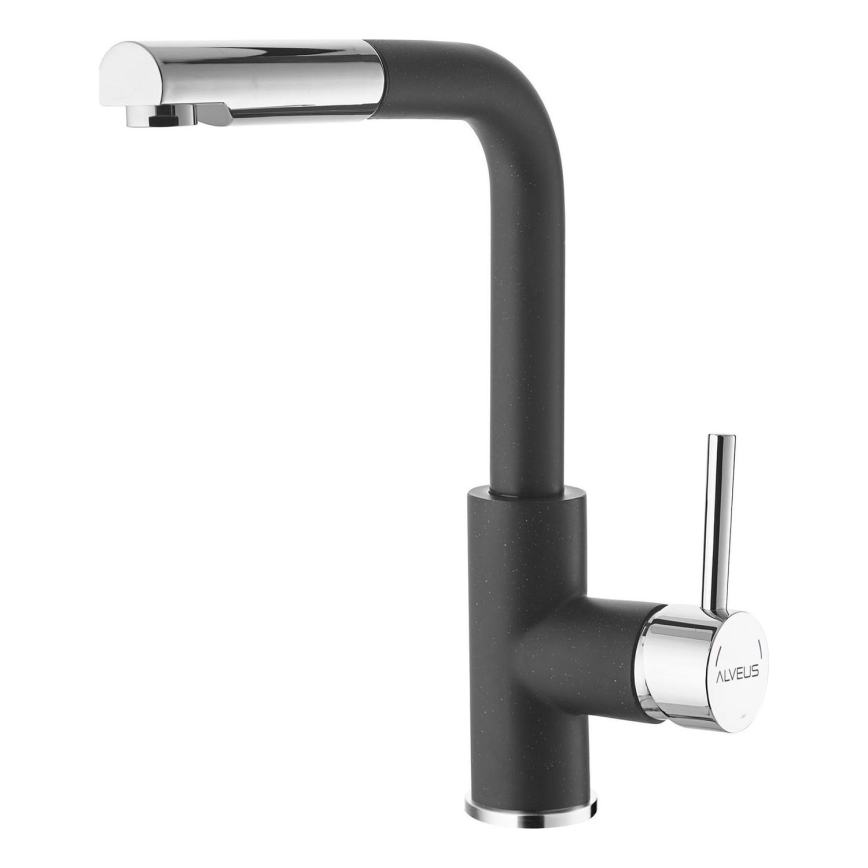 ALVEUS 1129048 - Кран за мивка с издърпваща се пръскачка SIROS 29,7 см гранит/черен