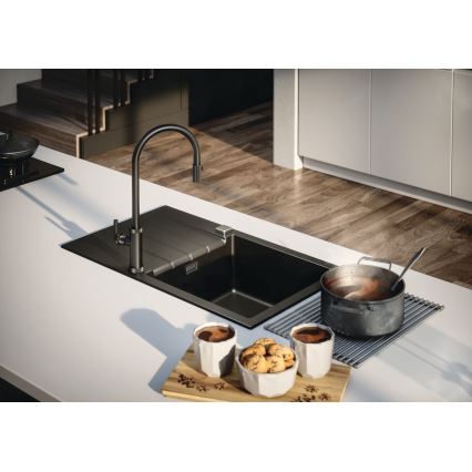 ALVEUS 1132179 - Кран за мивка с издърпваща се пръскачка NERINA 46,8 см неръждаем/черен