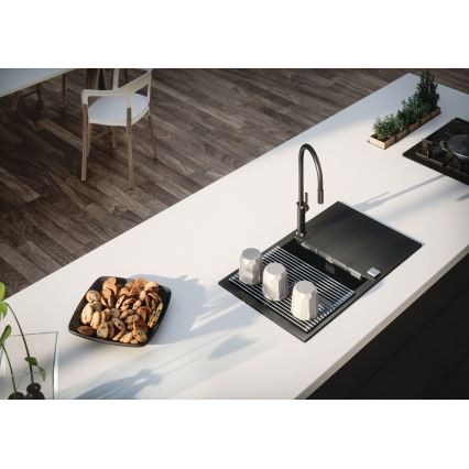 ALVEUS 1132179 - Кран за мивка с издърпваща се пръскачка NERINA 46,8 см неръждаем/черен