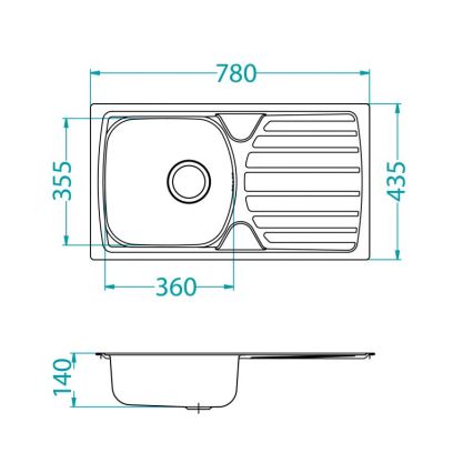 ALVEUS 1136539 - Кухненска мивка BASIC 78x43,5 cm инокс/сатен, с голям отвор за отпадна вода