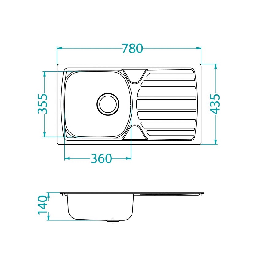 ALVEUS 1136539 - Кухненска мивка BASIC 78x43,5 cm инокс/сатен, с голям отвор за отпадна вода
