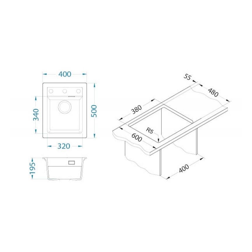 ALVEUS 1139079 - Кухненска мивка ATROX 50x40 см гранит/бял