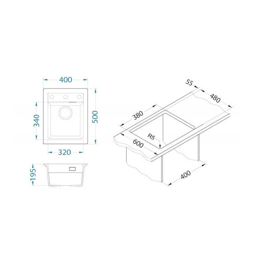 ALVEUS 1139771 - Кухненска мивка ATROX 50x40 см гранит/черен