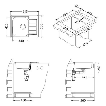 ALVEUS 1144603 - Кухненска мивка LINE 61,5x50 см матов стомана/сатен, без ексцентричен механизъм