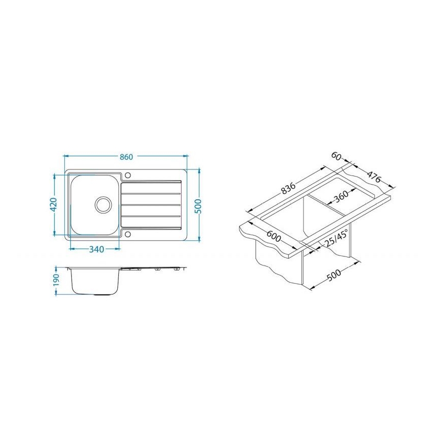 ALVEUS 1144640 - Кухненска мивка LINE 86x50 см матов стомана/сатен, без ексцентричен механизъм