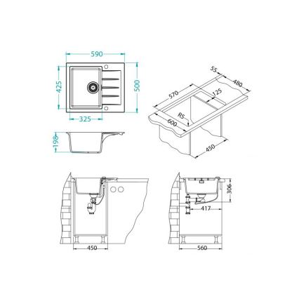 ALVEUS 1148158 - Кухненска мивка CADIT 59x50 см гранит/черен
