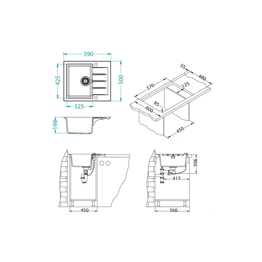 ALVEUS 1148158 - Кухненска мивка CADIT 59x50 см гранит/черен