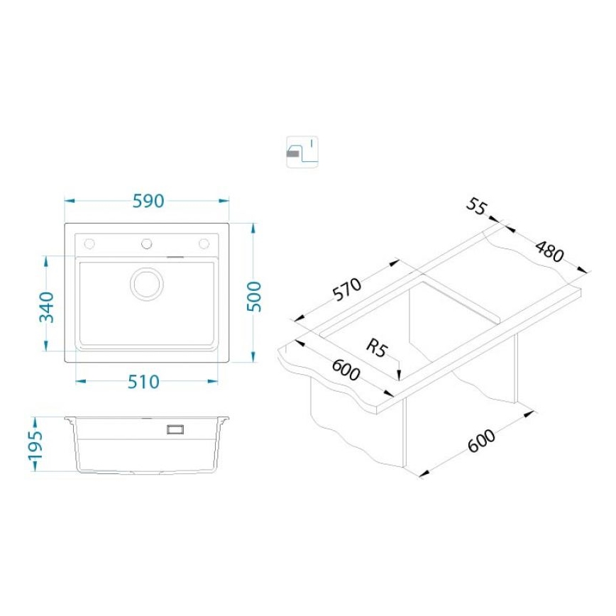 ALVEUS 1148162 - Кухненска мивка ATROX 59x50 см гранит/черен