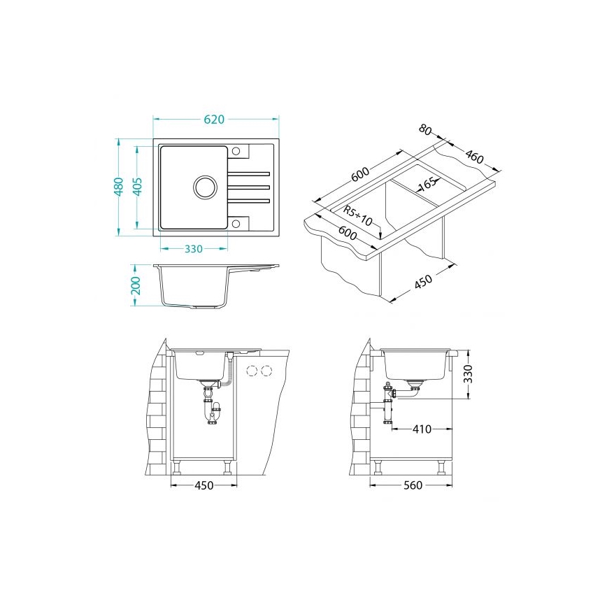 ALVEUS 1149080 - Кухненска мивка INTERMEZZO 62x48 см гранит/черен
