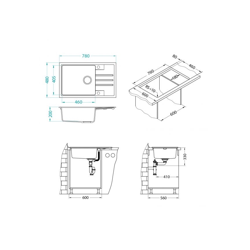 ALVEUS 1149117 - Кухненска мивка INTERMEZZO 78x48 см гранит/черен