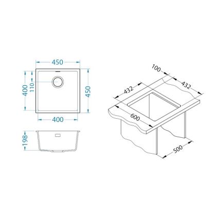 ALVEUS 1150044 - Кухненска мивка OMNI 45x45 см гранит/бяла