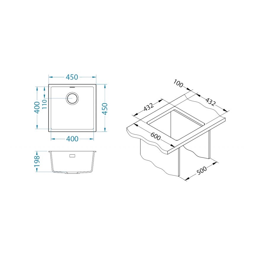 ALVEUS 1150044 - Кухненска мивка OMNI 45x45 см гранит/бяла